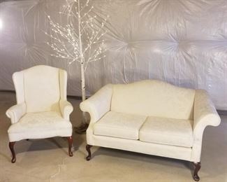 Hickory Hill Love Seat, Wingback Chair & Faux Tree https://ctbids.com/#!/description/share/312918