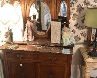 Antique Belgium marble top cabinet