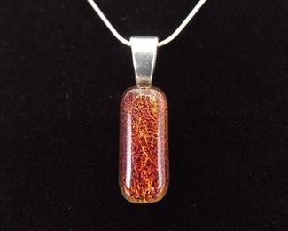 .925 Sterling Silver Red Dichroic Pendant Necklace
