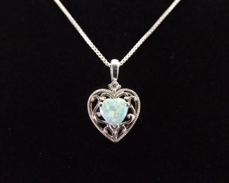 .925 Sterling Silver Australian Opal Heart Pendant Necklace
