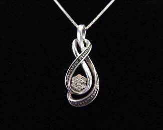 .925 Sterling Silver Diamond Infinity Pendant Necklace
