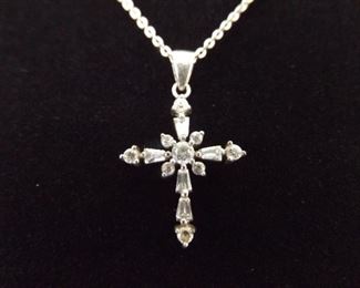 .925 Sterling Silver Crystal Cross Pendant Necklace
