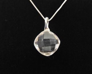 .925 Sterling Silver Faceted Crystal Pendant Necklace

