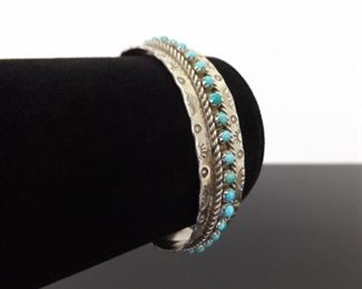 .925 Sterling Silver Turquoise JP Ukestine Zuni Open Cuff Bracelet
