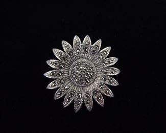 .925 Sterling Silver Art Nouveau Sunflower Brooch
