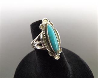 .925 Sterling Silver Zuni Turquoise Cabochon Ring Size 5
