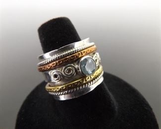 .925 Sterling Silver Faceted Topaz Multi Metal Spinner Ring Size 8
