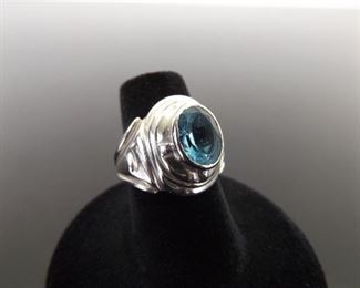 .925 Sterling Silver Oval Cut Topaz Ring Size 6.5
