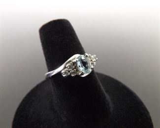 .925 Sterling Silver Oval Cut Topaz Crystal Ring Size 6.75
