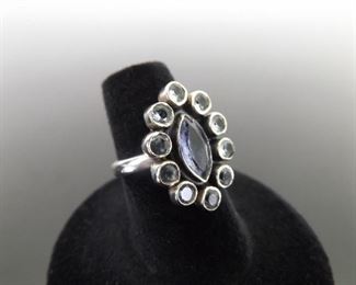 .925 Sterling Silver Faceted Topaz and Marquise Cut Amethyst Ring Size 6
