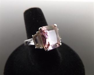 .925 Sterling Silver French Cut Pink Sapphire Crystal Ring Size 8
