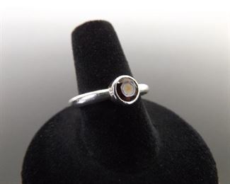 .925 Sterling Silver Round Cut Garnet Ring Size 7.5
