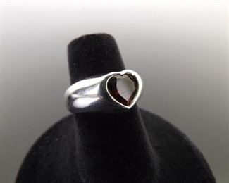 .925 Sterling Silver Heart Cut Garnet Ring Size 6
