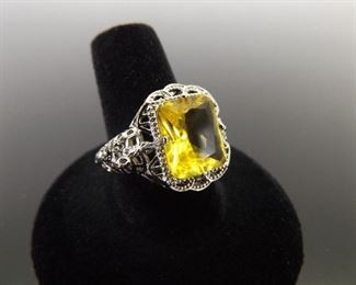.925 Sterling Silver Table Cut Citrine Ring Size 9
