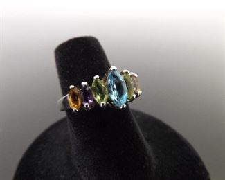 .925 Sterling Silver Marquise Cut Multi Stone Ring Size 6
