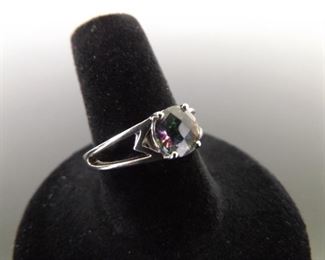.925 Sterling Silver Faceted Mystic Quartz Ring Size 8
