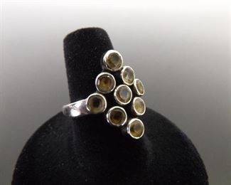 .925 Sterling Silver Faceted Citrine Cluster Ring Size 7.5
