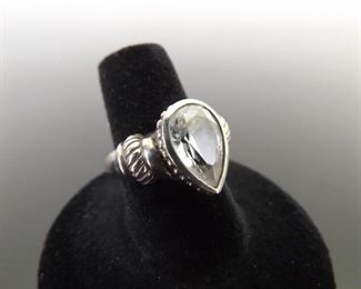 .925 Sterling Silver Pear Cut Crystal Ring Size 7
