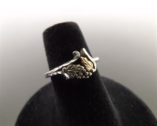 12k Black Hills Gold and .925 Sterling Silver Leaf Ring Size 5.5
