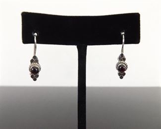 .925 Sterling Silver Garnet Cabochon Hook Earrings
