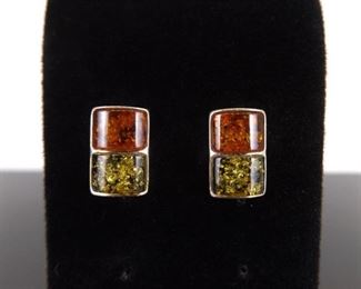 .925 Sterling Silver Amber Post Earrings
