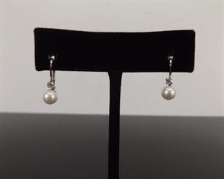.925 Sterling Silver Pearl Crystal Hook Clasp Earrings
