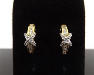 .925 Sterling Silver Crystal Quarter Hoop Vermeil Post Earrings
