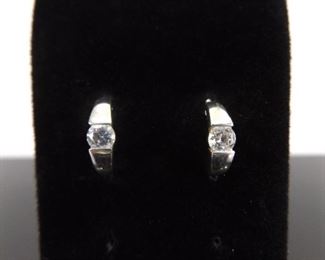 .925 Sterling Silver Quarter Cut Crystal Solitaire Earrings
