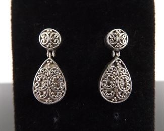 .925 Sterling Silver Art Nouveau Scrolled Post Dangle Earrings
