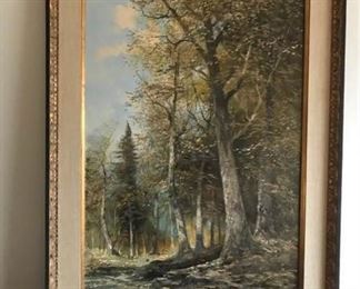 Beautiful landscape original painting by Artist J. Kugler (1913-2011). Acrylic on canvas with custom frame. This Austrian artist is known for his forest, alpine, coastal and landscape paintings. The painting measures 31 inches W X 43 inches H. The painting itself measures 24 inches W X 36 inches L. This item has a Reserve bid of $195. Should the Reserve bid not be met the Seller may consider other offers