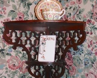 Corner Wall Shelf with Tea Cup, Saucer and Decorative