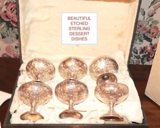 Etched Sterling Dessert Dishes & Quality Antique Sterling Cups