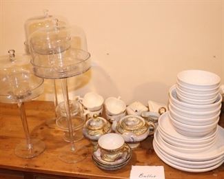 Glass Pedestal Cake Plates with Covers, Tea Set and Dish Set