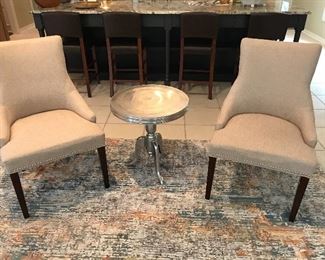 Pair of side chairs $250.00 each, Chrome Table SOLD. Sorry, this carpet is not available.