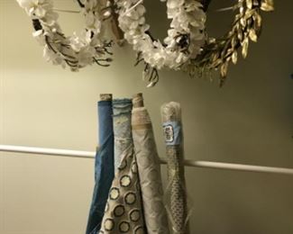 Fabrics, pillows and wreaths