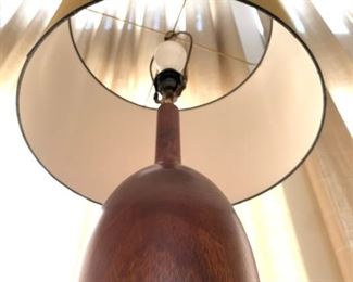 Suede Armchair and Ottoman, Metal Stand, Turned Wood Lamp