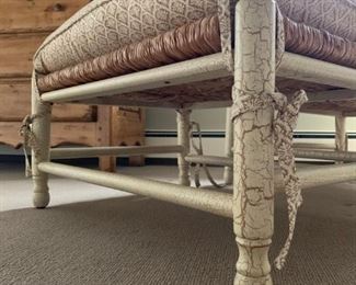 Rush Seat Armchair and Ottoman with Distressed Finish