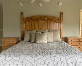 Waxed Pine King Size Bed, Linens