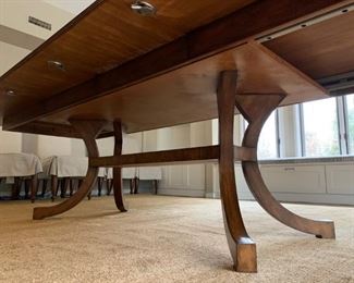 Holly Hunt "C" Leg Table with Bronze Medallions, Set of Ten Mitchell Gold & Bob Williams Slip Cover Side Chairs 