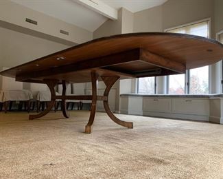 Holly Hunt "C" Leg Table with Bronze Medallions, Set of Ten Mitchell Gold & Bob Williams Slip Cover Side Chairs 