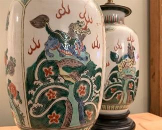 Chinese Vase Lamps with Dragons