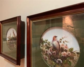 Hand Painted Plates with Birds in Spring Blossoms