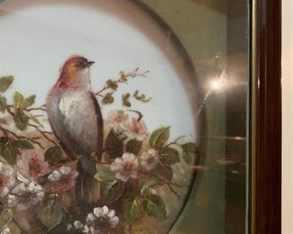 Hand Painted Plates with Birds in Spring Blossoms