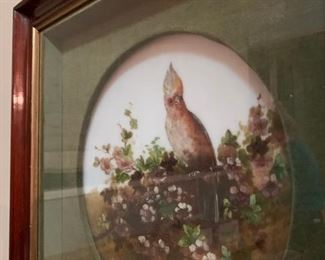 Hand Painted Plates with Birds in Spring Blossoms