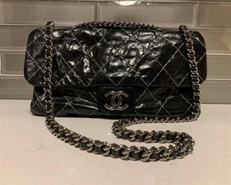 Chanel Wild Stitch Black Leather Chain Shoulder Bag