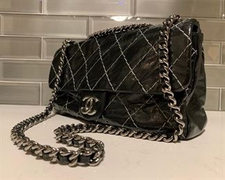 Chanel Wild Stitch Black Leather Chain Shoulder Bag
