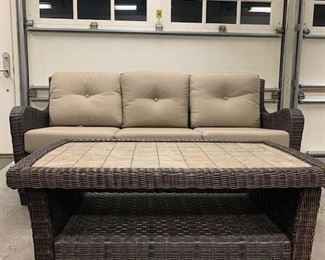Three Seat Patio Sofa with Tile Top Cocktail Table