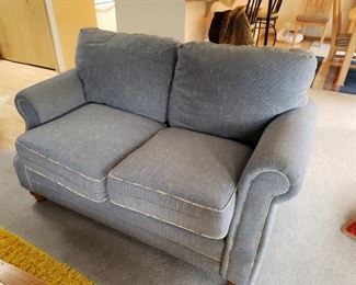 Neutral Grey/Blue Overstuffed Love Sofa