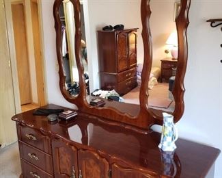 Credenza Dresser with Attached Framed Mirror