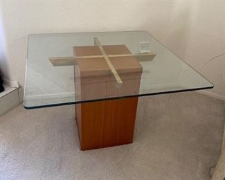 Mid-Century Modern End Table, Teak, Glass & Brass